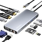 NIMASO Docking Station,12 in 1 USB C Hub mit Triple Display,Dual 4K HDMI&VGA,100W PD,2*USB 3.0&2.0, Gigabit Ethernet LAN,TF/SD Kartenleser,3.5mm Audio/Mik