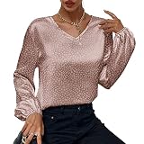 Damen FrüHling Sommer New V-Neck Pullover Leopard Shirt Damen Jacquard Langarm S