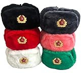 Ganwear® Ushanka Russische Militärmütze mit Ohrenklappen und abnehmbarem Sowjetischen Abzeichen, Winter-Pelzmütze, Trapper SkimützeTolles UDSSR Geschenk D