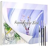 QMEEFB Aquarellpapier, 300 g, DIN A3, 20 Blatt, Aquarellblock, Watercolour Paper Pad, inkl. Wassertankpinsel, Zwei Pinsel, Malblock Papier für Aquarell, Zeichnen, M