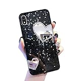 QPOLLY Kompatibel mit iPhone XR Hülle TPU Silikon Glitzer Bling Kristall Schutzhüll [Glänzend Diamant Spiegel] Mirror Case Handyhülle für Frauen Mädchen Ultradünn Soft Zurück Hülle,Schw