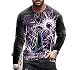 T-Shirt Herren Schick Gradient Drucken Langarmshirt Herren Rundhals Slim Fit Mode Sportshirt Herren Frühling Herbst Einfachheit Lassig Shirt Herren D-Purple XXL