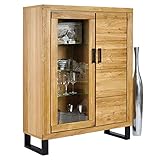 DK-Wohnen Highboard Vitrine Wildeiche Teilmassiv geölt B110xH140xT40 ELFO Tina 2342