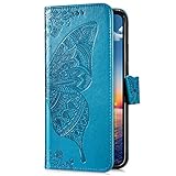 Uposao Kompatibel mit Samsung Galaxy J6 Plus 2018 Handyhülle Hülle Flipcase Schmetterling Blumen Muster Flip Wallet Schutzhülle Handytasche Bookstyle Leder Tasche Klapphülle Case Kartenfach,B