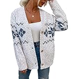 SHOWSHY Damen Weihnachts Sweatjacke Langarm Open Front Blumenmuster Slim Fit Cardigan Strickmantel Strickjacke mit Knopfleiste und Taschen Herbst Winter Casual Elegant Strick Pullover Sweater Jump