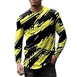 sutelang lurryly Lässiges T-Shirt mit langen Ärmeln, für Herren, Rundhalsausschnitt, elegant und schick, 3D-Druck, Frühling und Herbst, Regular Fit, T-Shirt Basic, gelb, XXXXXL