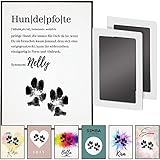 NEUERSCHEINUNG Pfotenabdruck-Set inkl. Kunstdruck-Poster | individuell personalisiert | Hund und Katze | Tintenfreie Pfoten | Geschenk Haustier Besitzer (DIN A5, Hundepfote)