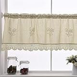 choicehot Beige Landhausstil Leinen Küche Vorhang Vintage Baumwolle Spitze Scheibengardinen Handgemachte Gestickte Blume Cafe Kurzvorhang Elegant Hohle Häkeln Bistrogardine 1 Stück, H45 x B145