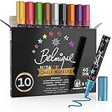 Belmique Kreidestifte Metallic Bunt für Tafel & Fenster 6mm | Perfekt als Kreidestift, Kreidemarker, Glasmalstifte, Folienstifte, Tafelstift, Glasmarker & Whiteboard Marker - Trocken Abwischb