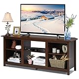 COSTWAY 2-stufiger TV Schrank 147cm, Fernsehschrank TV-Kommode für Fernseher bis 165 cm, Sideboard Fernsehtisch mit Regale, Wohnzimmerschrank Küchenschrank Holz (Kaffee)