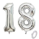 40 Zoll 2 Luftballons Zahle 18.Silber Geburtstag XXL 100cm Riesen Folienballon Zahlenballon 18 Silber Nummer Folienballon 18,Ballon Zahl 18 Heliumballon Luftballon 18 für Geburtstag Party Dek
