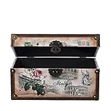 Truhe Kiste SJ08551 New York, Paris, Italien, London, Weltreise USA, Holztruhe mit Canvas bezogen im Vintage Look, Schatzkiste,Kiste, Piratenkiste, Kleinmöbel, Mit Metallbeschlägen, Antikoptik, Holz, verschieden Größen, Maritim, Deko, Hochwertig, Kolonialtruhe, Kolonialstil, Holzbox, Truhe mit Ornamenten . (Größe M 35cm x 21cm x 19cm Italy)