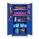 Werkzeugschrank TC01A Werkstattschrank Garagenschrank Universalschrank Lagerschrank Pulverbeschichtet Flügeltüren Stahlblech 185 cm x 92 cm x 50 cm (blau)