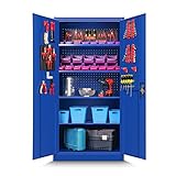 Werkzeugschrank TC01A Werkstattschrank Garagenschrank Universalschrank Lagerschrank Pulverbeschichtet Flügeltüren Stahlblech 185 cm x 92 cm x 50 cm (blau)