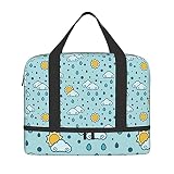 Yishow Creative Cloud Sun Raindrops Travel Bag Luggage Sports Gym Bag with Shoes Compartment Tote Bag for Men W
