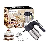 Elektrischer Handrührer Edelstahl 800W, Elektrisch Handmixer Knethaken, 5 Geschwindigkeitsstufen, Elektrischer Schneebesen für die Küche mit 2 Schneebesen und 2 Teighak