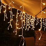 Lichterkette Eisregen Außen, 15m 600er LED Lichtervorhang LED mit Timer, IP44 wasserdicht 8 Modi für Innen Außen Weihnachten, Schlafzimmer , Party, Hochzeit, Balkon, Garten Deko(Warmweiß)