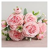 Künstliche Blumen Schöne Rose Pfingstrose Künstliche Seide Blumen Kleine Weiß Bouquet Vasen für Home Party Winter Hochzeit Dekoration Günstige Gefälschte Pflanzen (Farbe : Light pink)