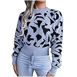 Trendy Crop Casual Damen Leopard Top Sleeve Sweater Herbst Lang Rundhalsausschnitt Pullover Herbst Alltagskleidung Streetwear, #01, S