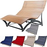 MKL XXL Waldsofa Wellenliege Holzliege Relaxliege Gartenliege Sonnenliege Himmelsliege Wellnessliege mit Nackenstützen und XXL Auflage (XXL-Blau)