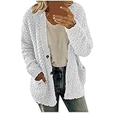 EMATOP Winterjacke Damen Warm Gefüttert Fleecejacke Plüschjacke mit Fell Wintermantel Winter Jacke Kurz Mantel Outwear Lässig Einfarbig Cardigan Wollemantel Weich Bequeme Outdoorjacke Ob