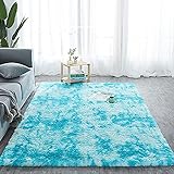 LEIBING Hochflor Teppich 50x140cm Pflegeleicht Anti-Rutsch Preis Leistung Flauschig Teppich Schön Weich Flauschige Bunte für Wohnzimmer Schlafzimmer Kinderzimmer Esszimmer, Himmelb