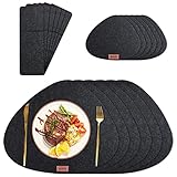 Tischset aus Filz 6 Sets schwarz 43x33cm schmutzabweisend hitzebeständig abwaschbar Filz Platzset,Mit 6 Filzuntersetzer und 6 bestecktaschen,für Hause Küche Restaurant Hotel(18er Set)