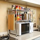 Doppelter Lagergestell, Multifunktions-Rack, Hoch Einstellbarer Mikrowellenherd, Küchenzähler, Mit 4 Haken, Silber (Size : 60cm*35cm*60cm)