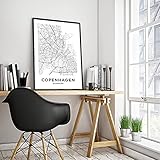 Nordic Prints Wanddekor Kunstbilder Kopenhagen Stadtplan Poster Moderne Leinwand Malerei Dänisches Wohnzimmer Home Room Decor15,7 'x 19,6' (40x50cm) Kein R