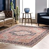 nuLOOM Kiersten Teppich mit floralem Medaillon, Flachgewebe, Quaste, 2,4 x 3,4 m, Rostfarb