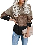 FIYOTE Damen Pullover Winter Strickpullover Casual Streifenpullover Warm Rollkragenpullover Elegant Pullover Oberteile 1-Brown S