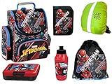 Spiderman Schulranzen ergonomischer Ranzen Federmappe Turnbeutel Brotdose Trinkflasche Regenschutz 6er Set L