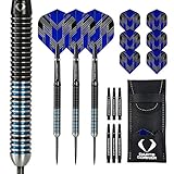 Darts Corner D0820 BlackFin | 22g Dartpfeile Set mit Premium 90% Tungsten Straight Barrel und Stahlspitze inkl. 6 Flights, 6 Schäften, Checkout-Karte und Aufbewahrungskoffer, M4, schwarz & b