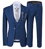 LSTGJ Herrenanzüge Wellenpunkt DREI Stücke Männer Kleid Anzüge Casual Pendler Office Business Anzüge for Hochzeit Blazer Weste Hose Arbeit (Color : Dark Blue, Size : 5XL.)