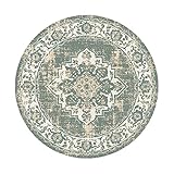 FRAAI In- & Outdoor Teppich Rund - Spring Medaillon Grün Cremefarben - Ø 120cm - Wetterfest Outdoorteppich - Kurzflor - Garten, Balkon, T