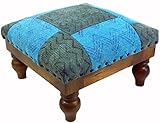 GURU SHOP Arabisch- Marokkanischer Kelim Boden Hocker, Orientalischer Sitz mit Holzgestell, Runde Beine - Blau/grau, 25x40x40 cm, Sitzmöb