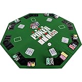 Maxstore Faltbare Pokerauflage „Full House“ für bis zu 8 Spieler, achteckig, Maße 120x120 cm, MDF Platte, 8 Getränkehalter, 8 Chiptrays, grü