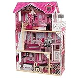 KidKraft 65093 Amelia Puppenhaus aus Holz mit Möbeln und Zubehör, Spielset mit drei Spielebenen für 30 cm große Pupp