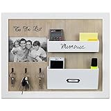 Wandorganizer mit Fotorahmen, Schlüsselbrett und Ablagen, 39x47x5cm, Weiß/Natur, Memoboard Memohalter Wandablage Wandb