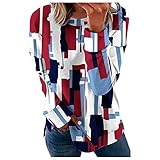 Damen T-Shirt Lässige Oberteile mit 3D-Digitaldruck Tee Tops Sommer Aushöhlen Schulterfrei Kurzarm Pullover Reißverschluss V-Ausschnitt Lose Rüschenbluse(Red, 3XL)