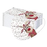 Lulupi 50 Stück Erwachsene Mundschutz Weihnachten Einweg Mund Nasenschutz Halstuch Maske 3D Druck Rentier Motiv Weihnachtsmaske Xmas Einmal MNS Mund-Tuch 3-lagig Atmungsaktiv Tücher Bandana S