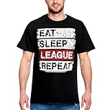 Elbenwald Daily Routine Herren T-Shirt Eat Sleep League Repeat für League of Legends Fans Baumwolle schwarz - XXXL