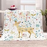 YZHEWQ Winterdecke Weiß & REH Kuscheldecke Flauschig 3D-Digitaldruck Kuscheldecke Flanelldecke Weich Wohndecke Sofadecke Mikrofaser Couchdecke 70 x 100