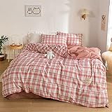 Bettlaken Creme Plaid Vier-teiliges Mädchen Herz Waschen Steppdecke Nette Bettblatt DREI-Stück-Heim-Textil-Bettwäsche Bettwäsche im College-Schlafsaal (Color : W, Size : Queen)