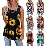 TOALOL Damen Weste Spitzentop Patchwork Oberteil Ärmellose Tank Top Sexy Bedruckte Weste Mode T-Shirt Tunika Party Lässige Basic Sommer Blusen Top Streetwear Schicke Leibchen (Braun1, XL)