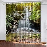 XDJQZX Gardinen Mit Ösen, Für Schlafzimmer Wohnzimmer Kinderzimmer Fensterdekoration, Vorhang Blickdicht 3D Felsen-Wasserfall-Landschaft Muster 260X240 cm 2Er Set Thermo Verdunklungsvorhäng