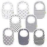 KeaBabies Baby Lätzchen für Jungen & Mädchen - 8er-Pack Bio Baumwolle Lätzchen zum Zahnen - Lätzchen Baby Mädchen & Junge - Lätzchen groß für Säugling, Kleinkind (Graustufen)