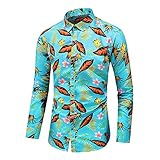 Hemd Herren Drucken Loose/Slim Fit Langarmshirt Herren Hawaii Sandstrand Style Hemd Herren Angeln Surfen Lässig Hemd Herren Klassisch Knopfleiste Revers Hemd H