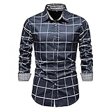Chejarity Herren Kariertes Hemd Langarm Regular Fit Basic Freizeithemd Herrenhemden Business Hemden für Männer Muskellinie Slim Fit H