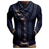 NHNKB Herren Strick-Pullover Schalkragen Slim Fit Winter Sommer Moderner Männer schwarzer Pulli T-Shirt Langarm mit Kragen Herren Hoodie-Wollp